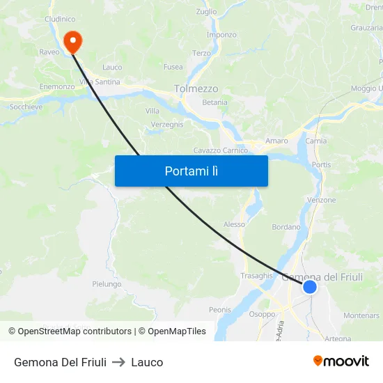 Gemona Del Friuli to Lauco map