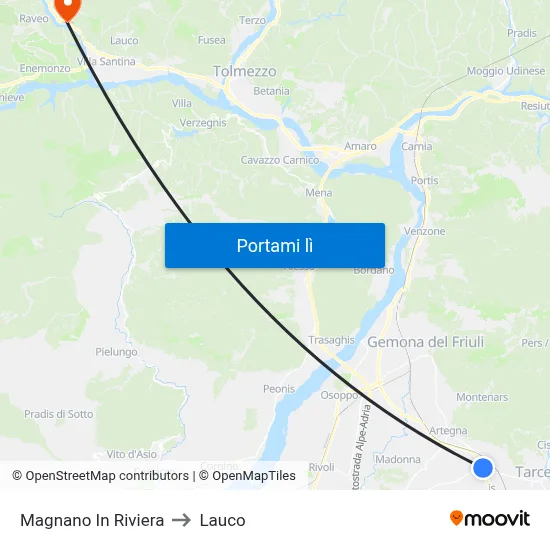 Magnano In Riviera to Lauco map