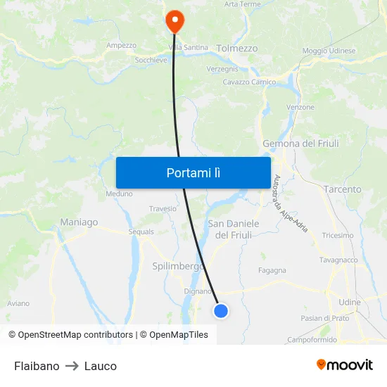 Flaibano to Lauco map