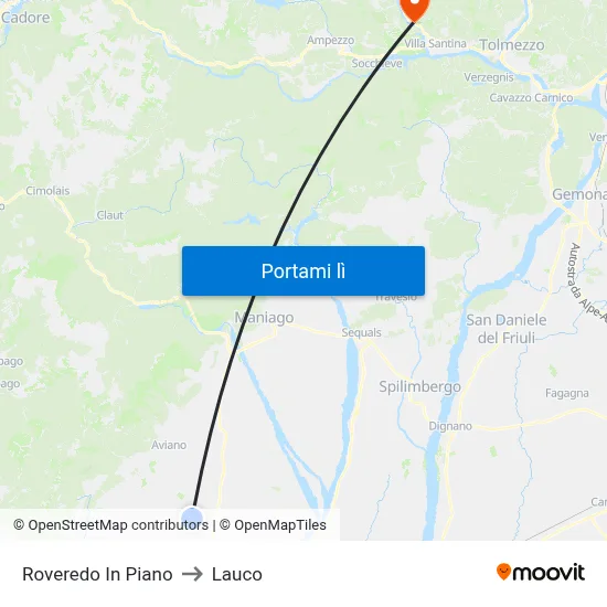 Roveredo In Piano to Lauco map