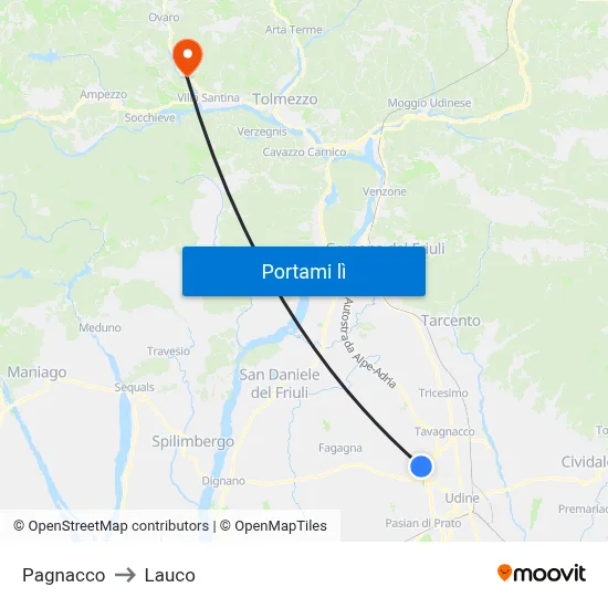 Pagnacco to Lauco map