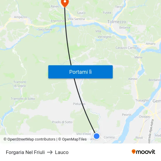 Forgaria Nel Friuli to Lauco map