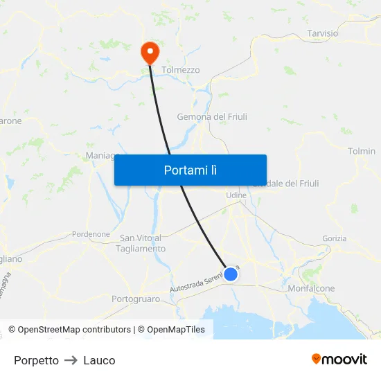 Porpetto to Lauco map