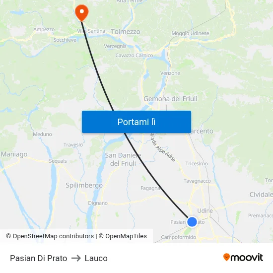 Pasian Di Prato to Lauco map