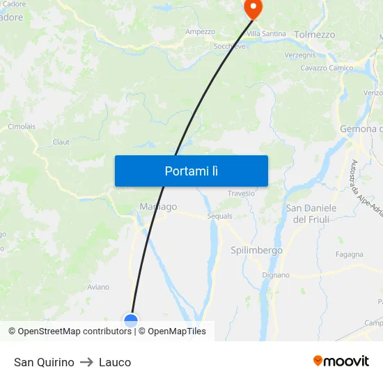 San Quirino to Lauco map