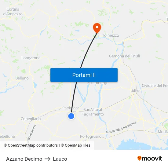 Azzano Decimo to Lauco map