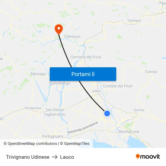 Trivignano Udinese to Lauco map