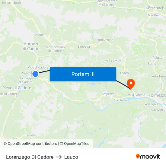 Lorenzago Di Cadore to Lauco map