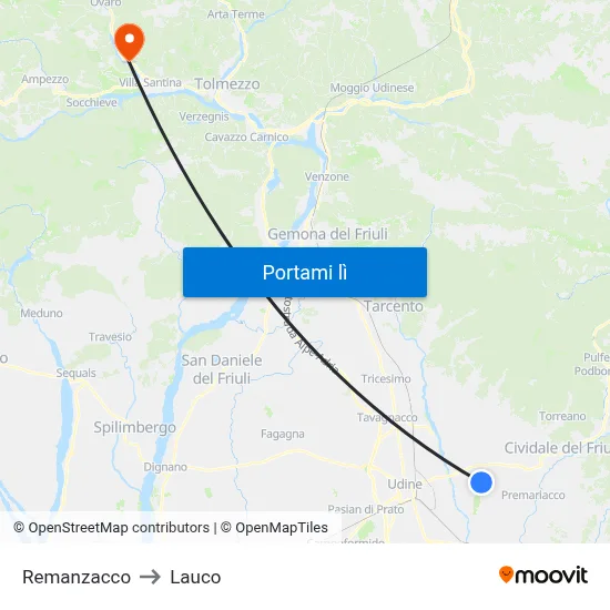 Remanzacco to Lauco map
