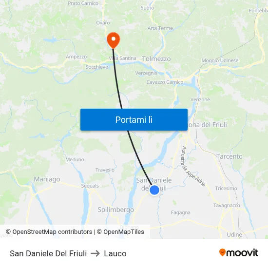 San Daniele Del Friuli to Lauco map