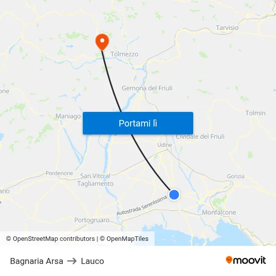 Bagnaria Arsa to Lauco map