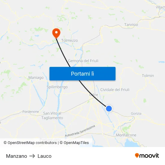 Manzano to Lauco map