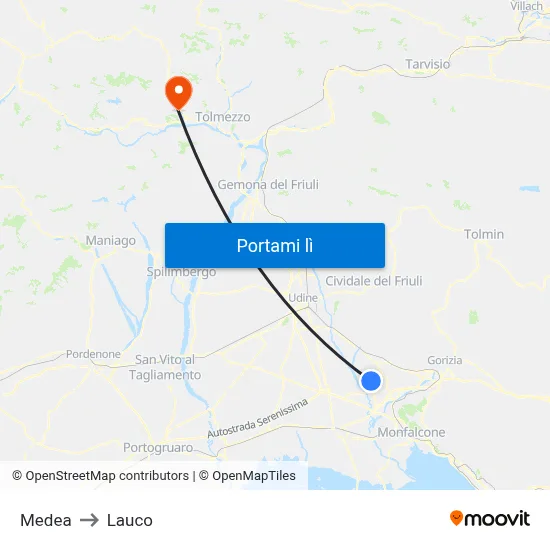 Medea to Lauco map
