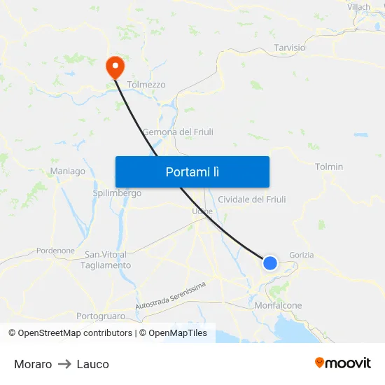 Moraro to Lauco map