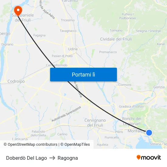 Doberdò Del Lago to Ragogna map