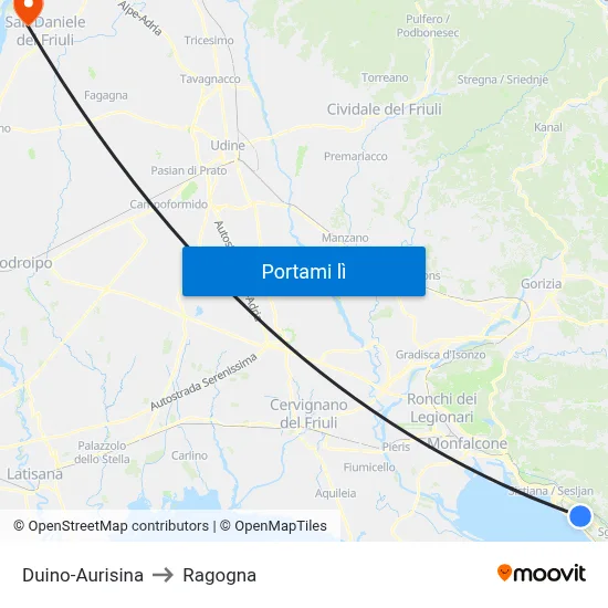 Duino-Aurisina to Ragogna map