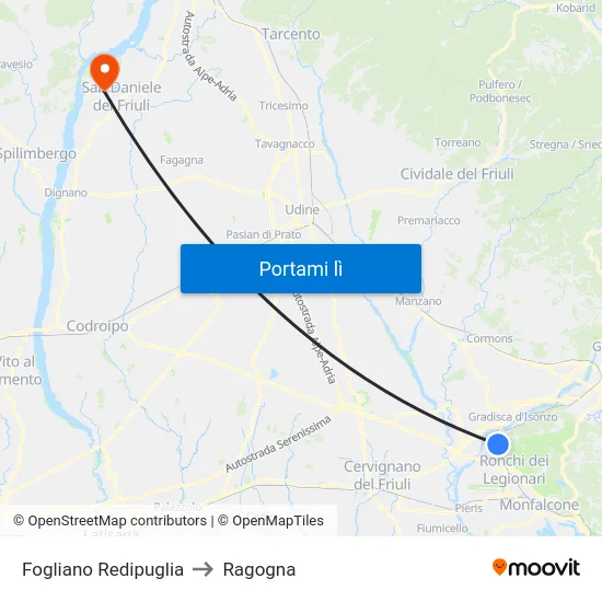 Fogliano Redipuglia to Ragogna map
