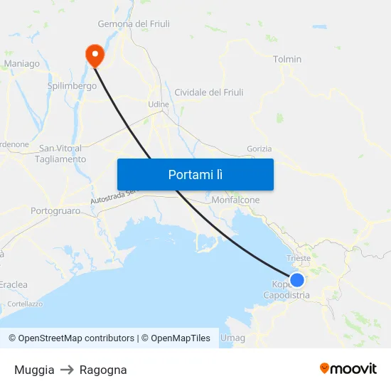 Muggia to Ragogna map
