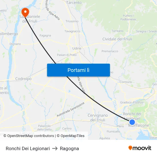 Ronchi Dei Legionari to Ragogna map
