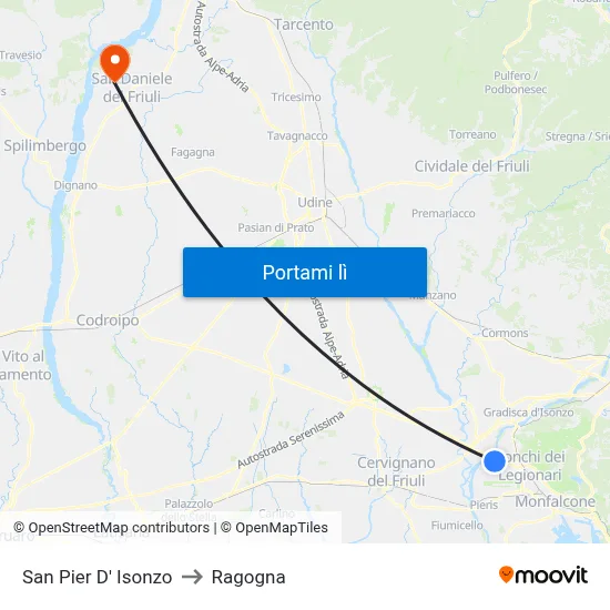 San Pier D' Isonzo to Ragogna map