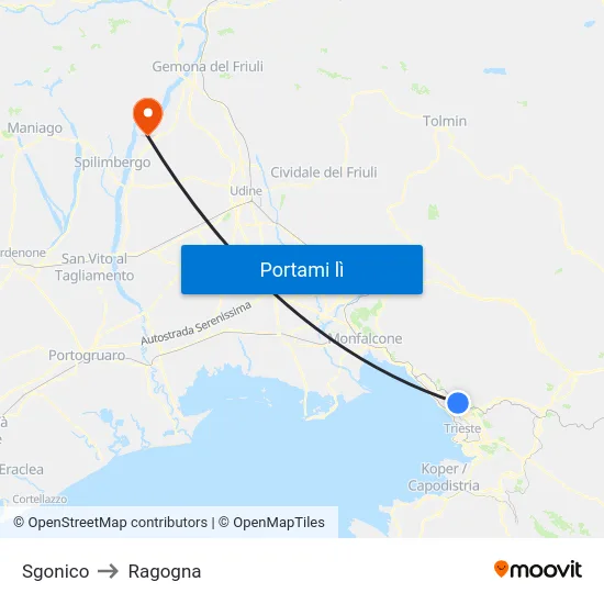 Sgonico to Ragogna map