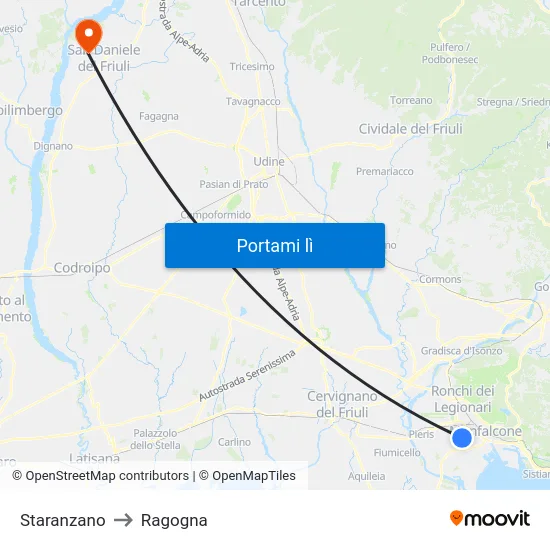 Staranzano to Ragogna map