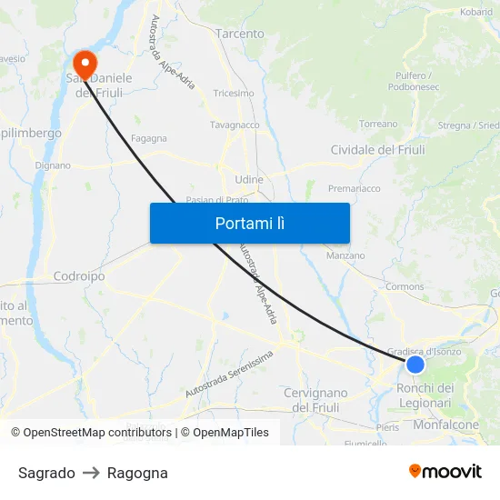 Sagrado to Ragogna map