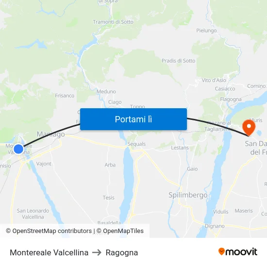 Montereale Valcellina to Ragogna map