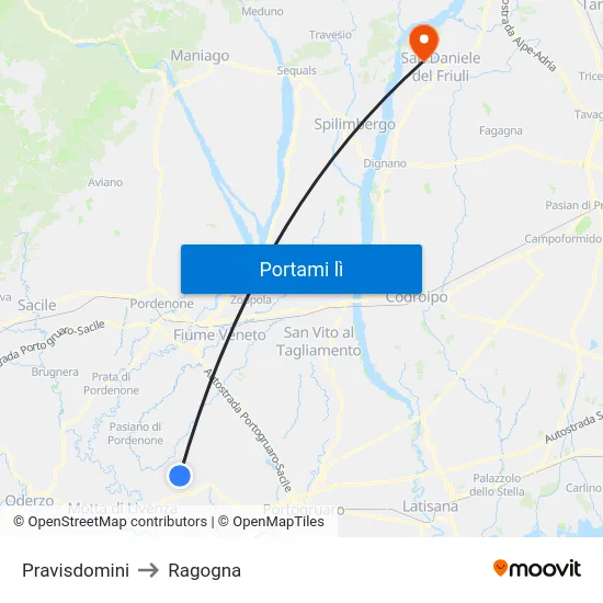 Pravisdomini to Ragogna map