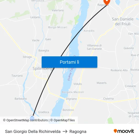 San Giorgio Della Richinvelda to Ragogna map