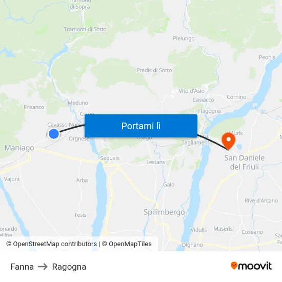 Fanna to Ragogna map