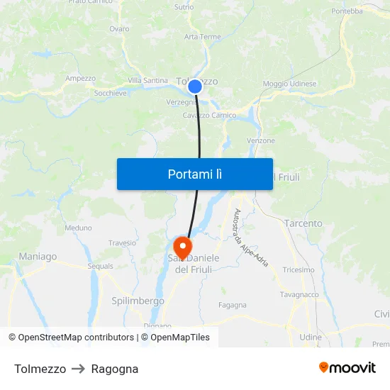 Tolmezzo to Ragogna map