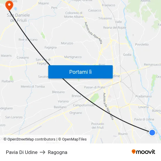 Pavia Di Udine to Ragogna map