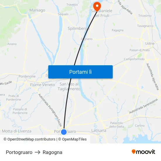 Portogruaro to Ragogna map