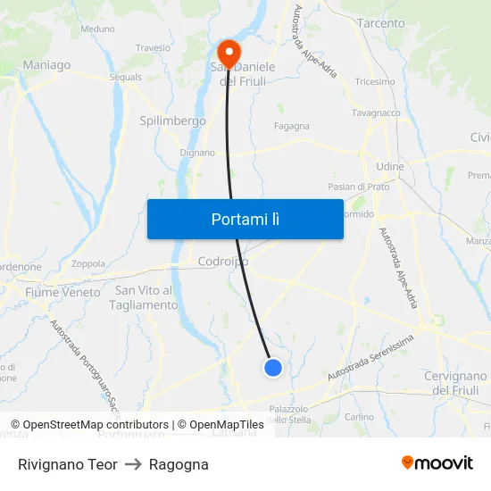 Rivignano Teor to Ragogna map