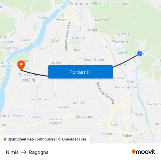 Nimis to Ragogna map