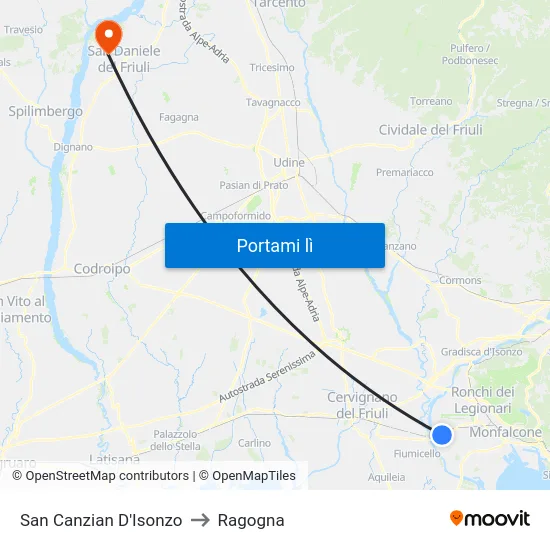 San Canzian D'Isonzo to Ragogna map