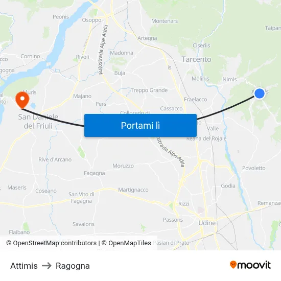 Attimis to Ragogna map