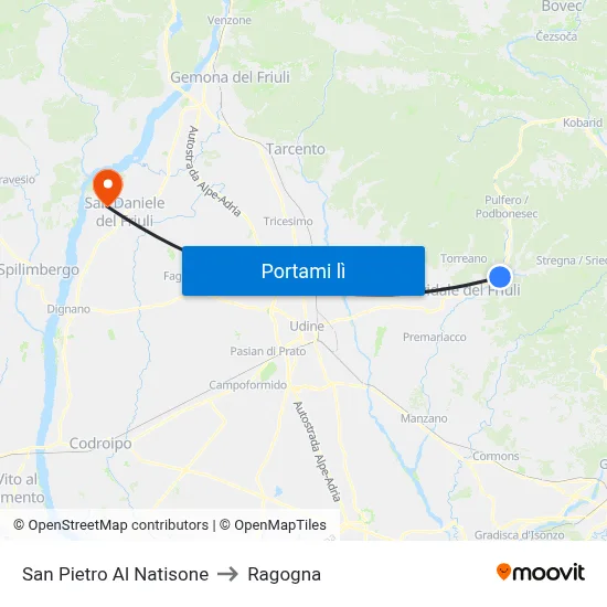 San Pietro Al Natisone to Ragogna map