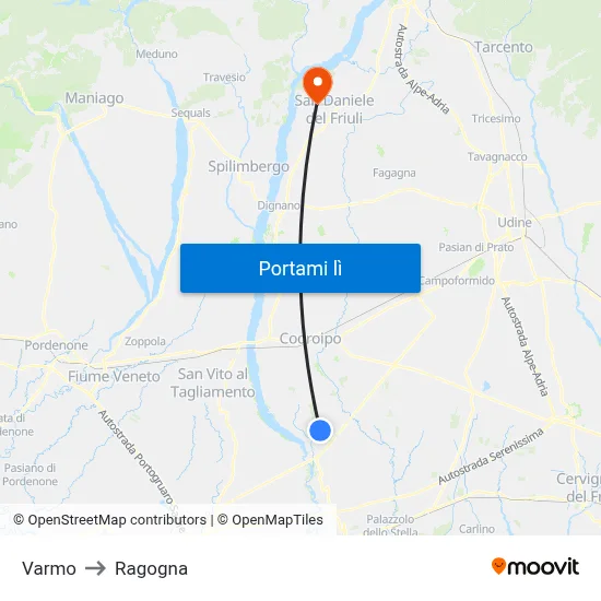 Varmo to Ragogna map