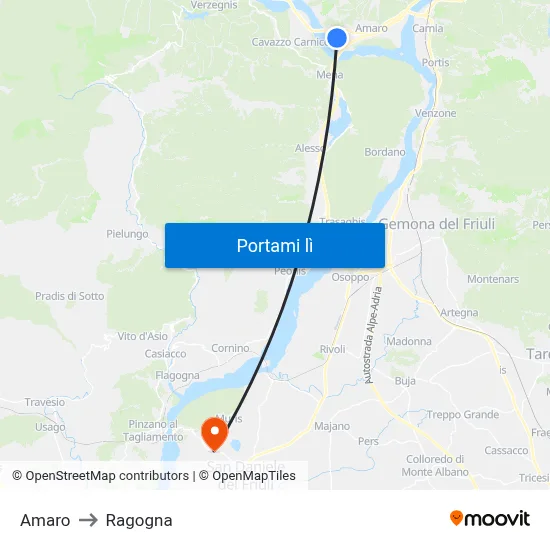 Amaro to Ragogna map