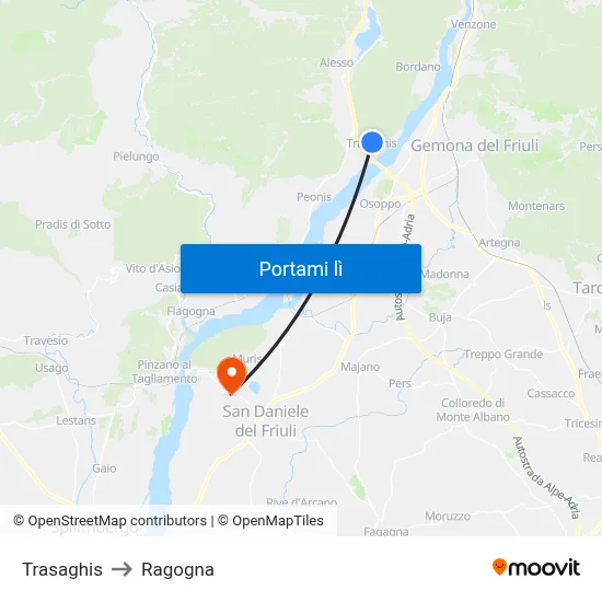 Trasaghis to Ragogna map