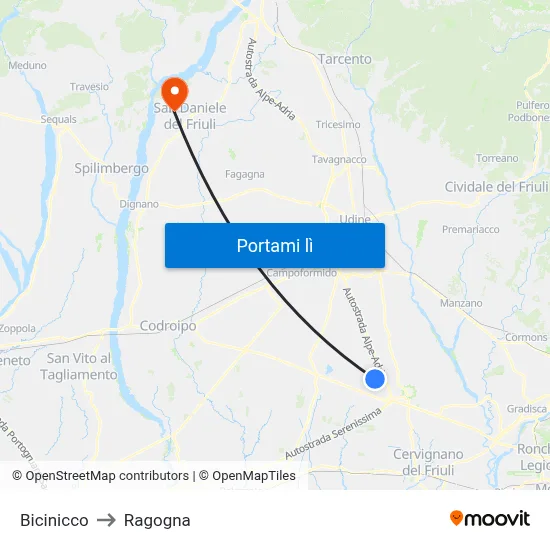 Bicinicco to Ragogna map