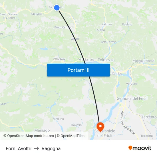 Forni Avoltri to Ragogna map