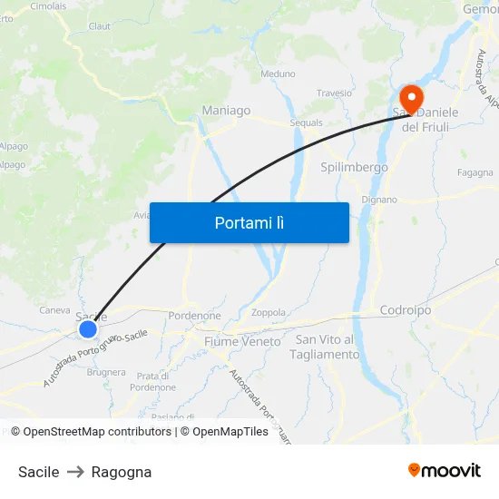Sacile to Ragogna map