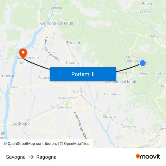Savogna to Ragogna map
