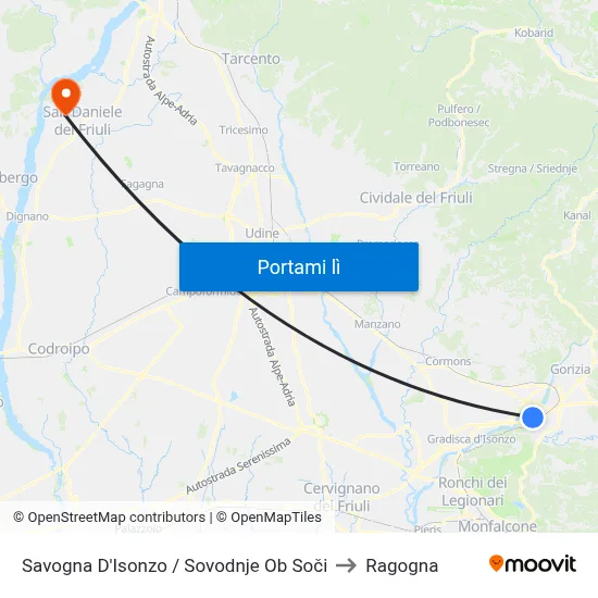 Savogna D'Isonzo / Sovodnje Ob Soči to Ragogna map