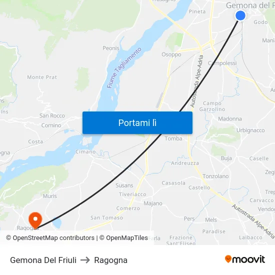 Gemona Del Friuli to Ragogna map