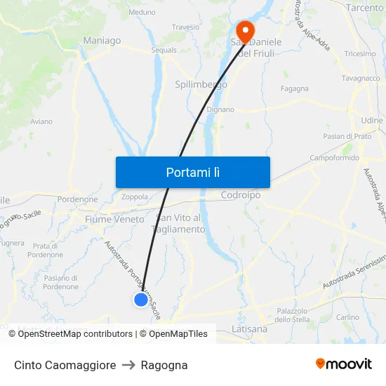 Cinto Caomaggiore to Ragogna map