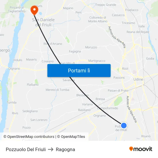 Pozzuolo Del Friuli to Ragogna map